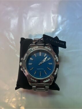 Tahari Silver Watch with Blue Dial